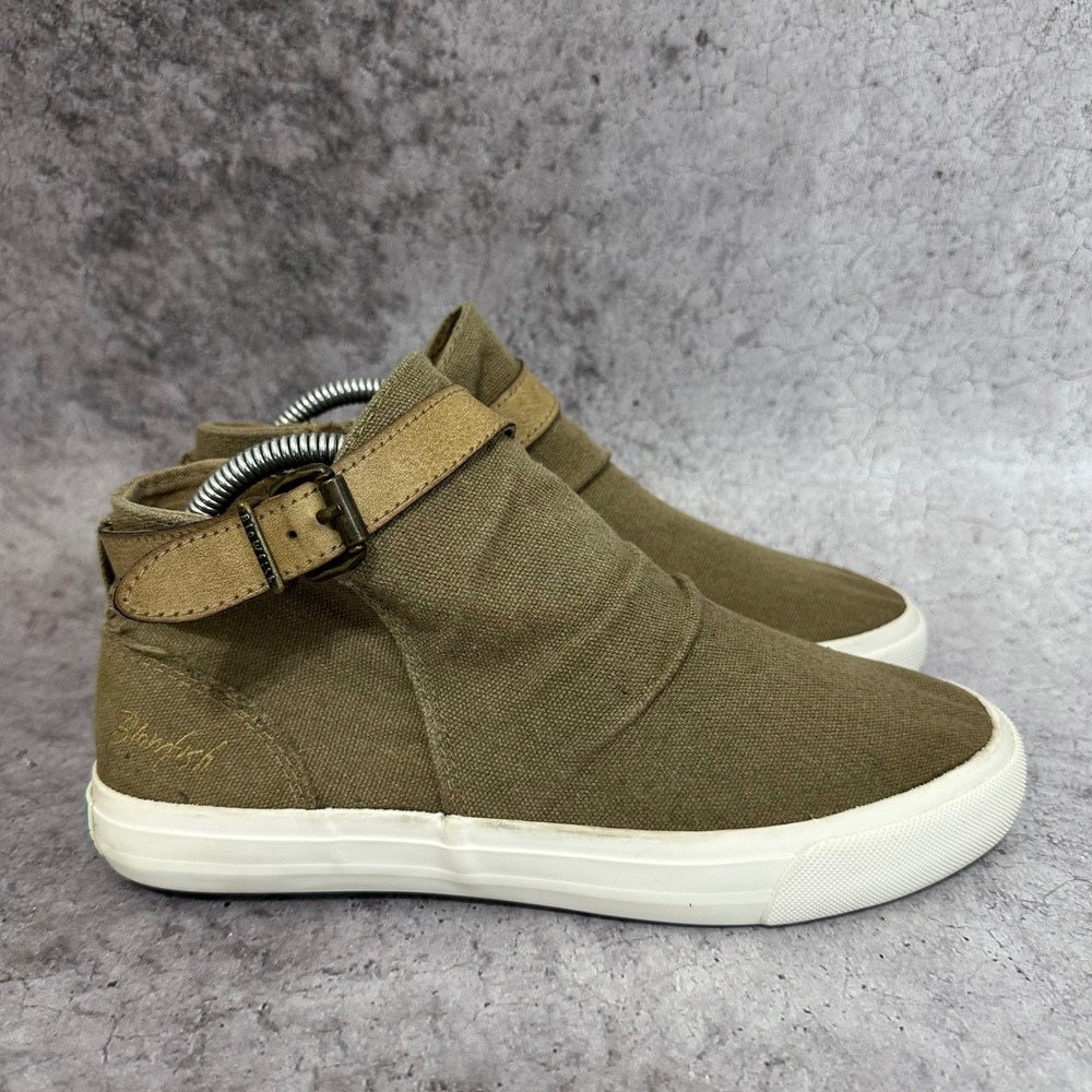 Blowfish Malibu Martia Ankle Boots Womens 8.5 Olive Canvas Buckle Strap Zip